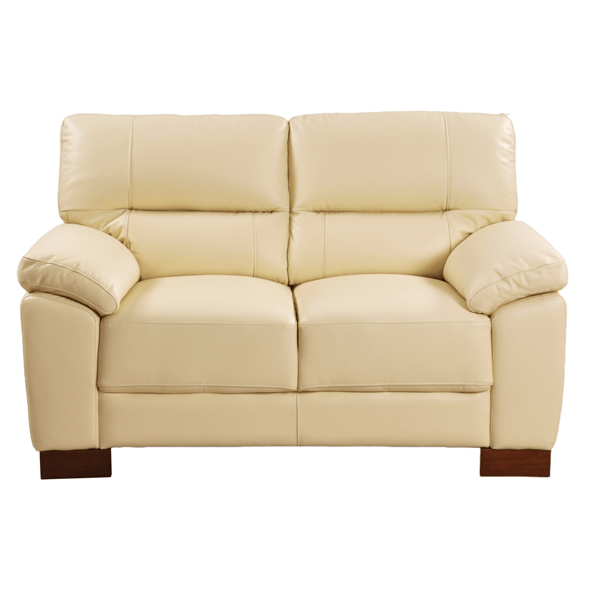 Cream 2-seater sofa front facing on white background with modern sleek design