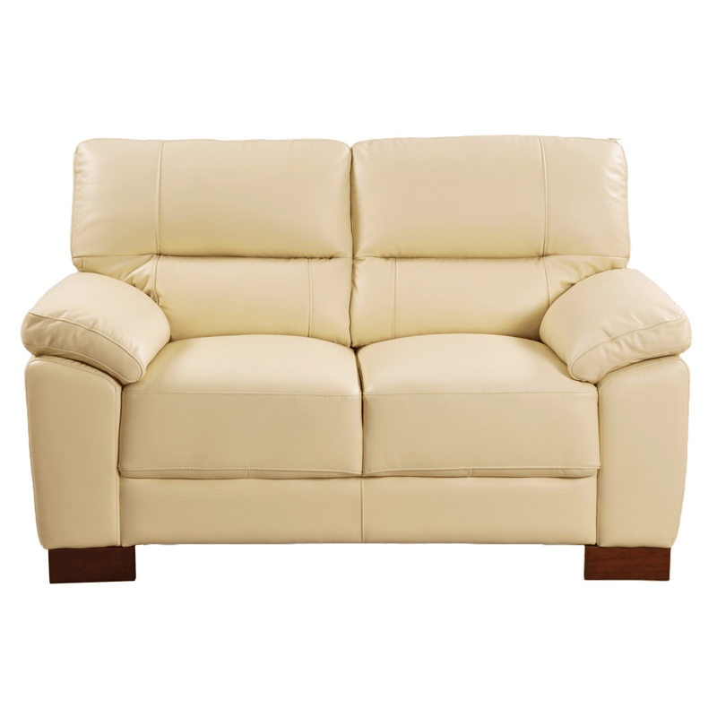 Cream 2-seater sofa front facing on white background with modern sleek design