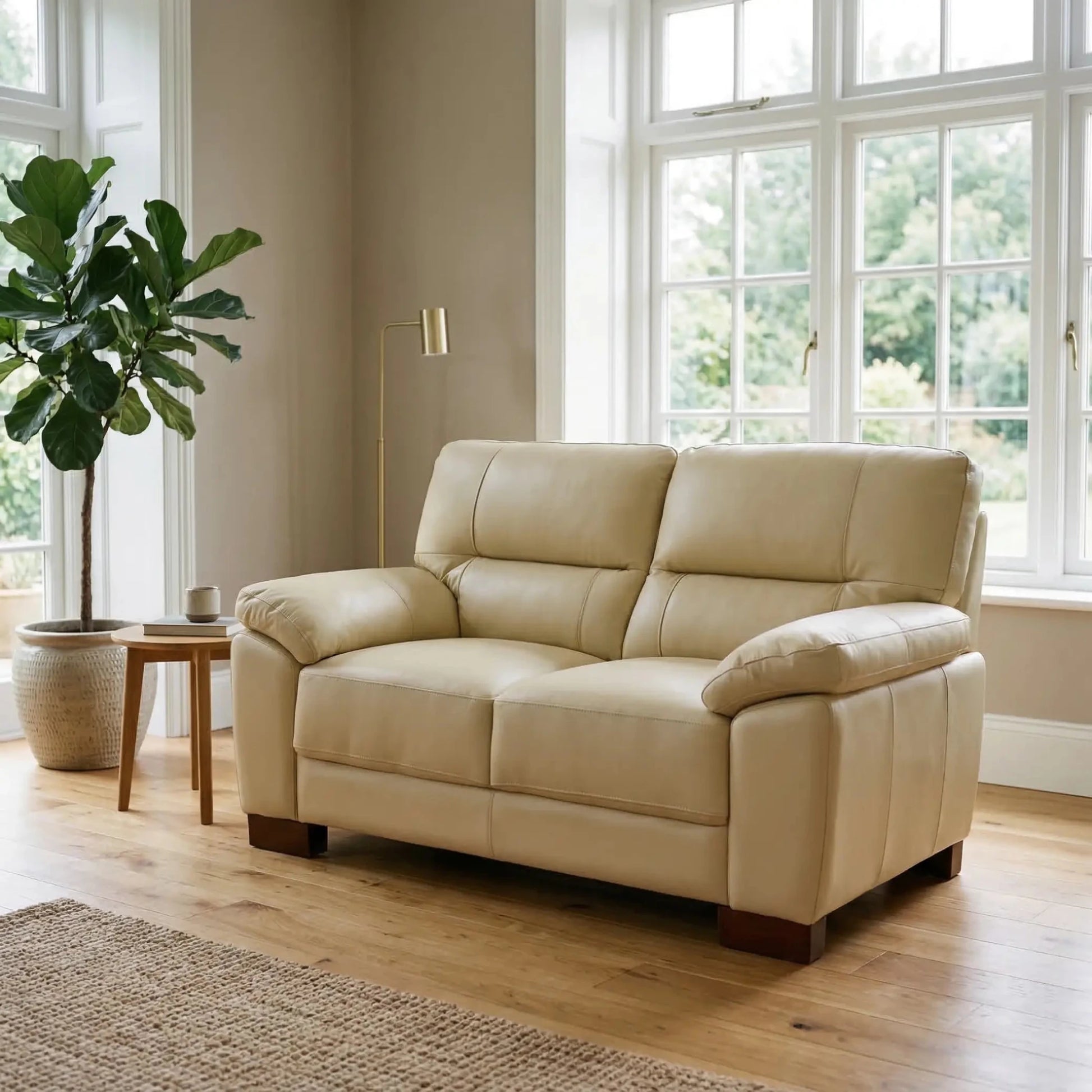 Dalmore Genuine Leather Cream 2 Seater Sofa - Furniture Instore