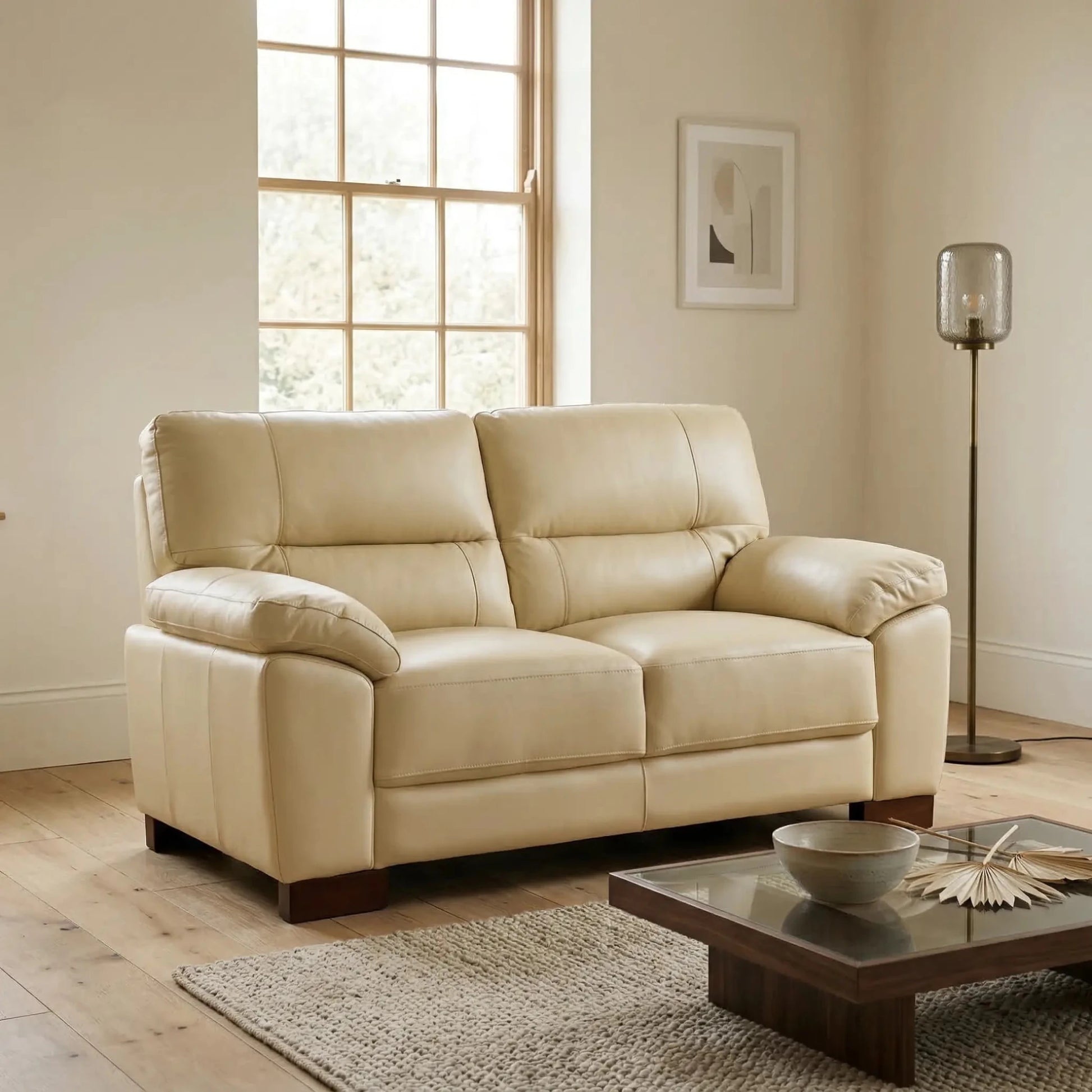 Dalmore Genuine Leather Cream 2 Seater Sofa - Furniture Instore