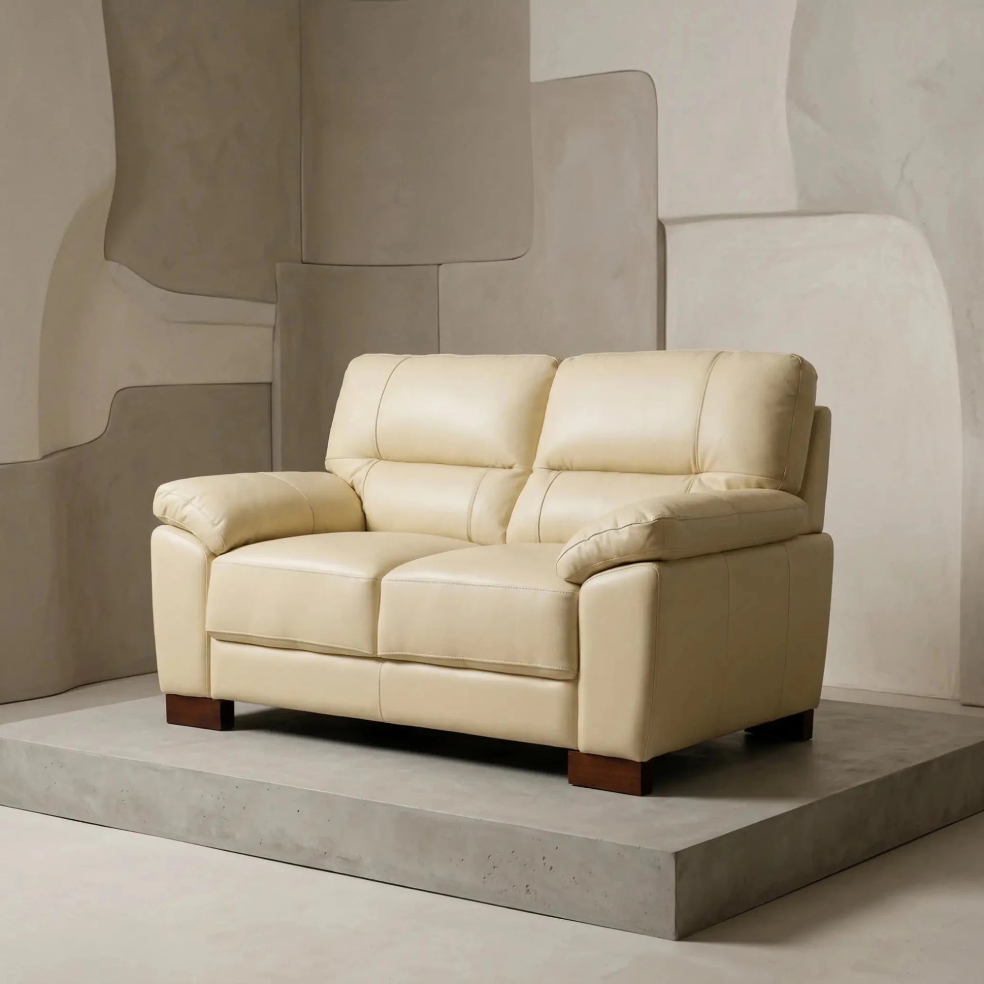 Dalmore Genuine Leather Cream 2 Seater Sofa - Furniture Instore