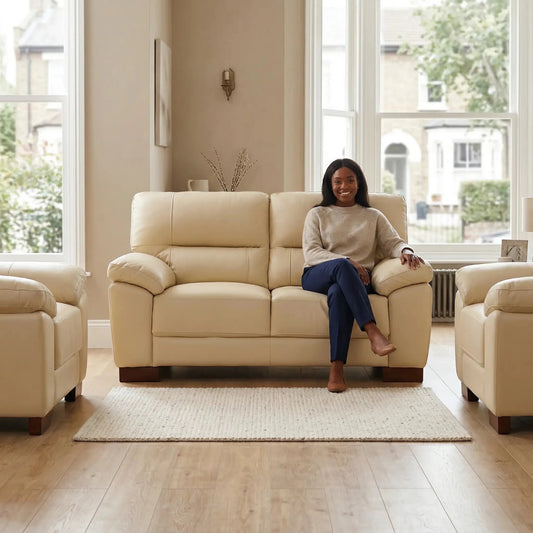 Dalmore Genuine Leather Cream 2+1+1 Seater Sofa Set - Furniture Instore