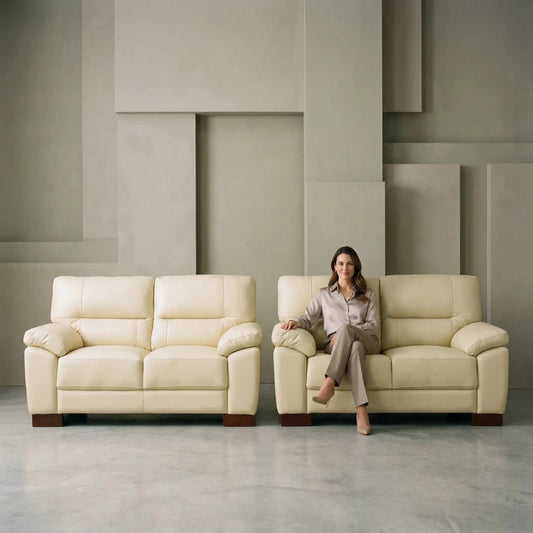 Dalmore Genuine Leather Cream 2+2 Seater Sofa Set - Furniture Instore