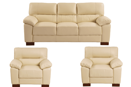 Dalmore Genuine Leather Cream 3+1+1 Seater Sofa Set
