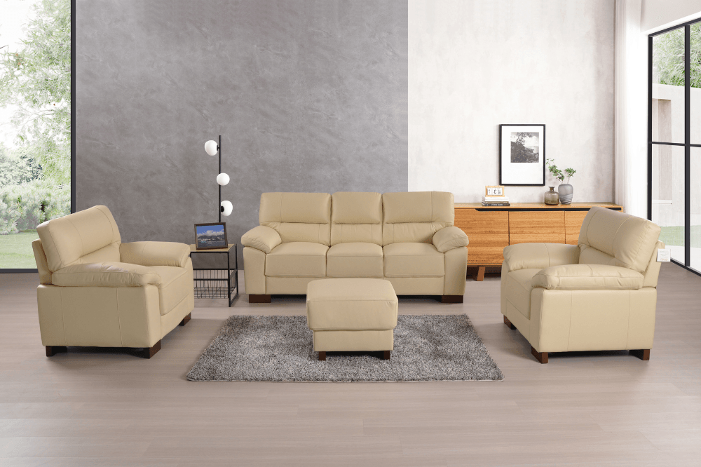 Dalmore Genuine Leather Cream 3+1+1 Seater Sofa Set