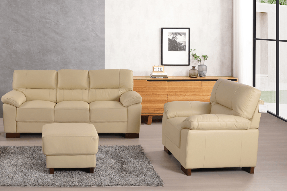Dalmore Genuine Leather Cream 3+1 Seater Sofa  Set