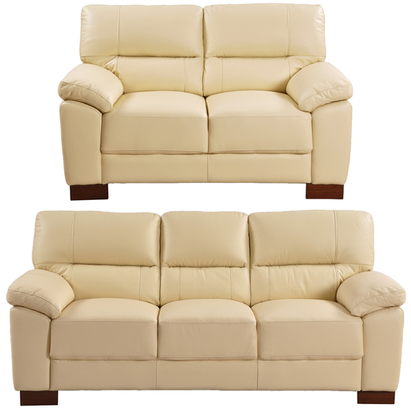 Dalmore Genuine Leather Cream 3 + 2 Seater Sofa Set