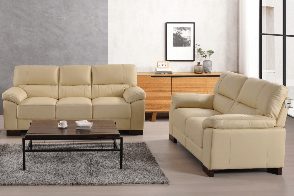 Dalmore Genuine Leather Cream 3 + 2 Seater Sofa Set