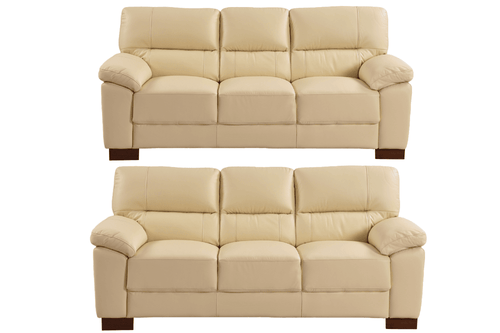 Dalmore Genuine Leather Cream 3+3 Seater Sofa Set