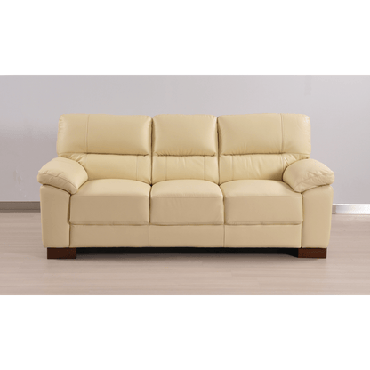 Cream 3-seater sofa front facing in room setting with modern sleek design