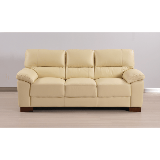 Cream 3-seater sofa front facing in room setting with modern sleek design