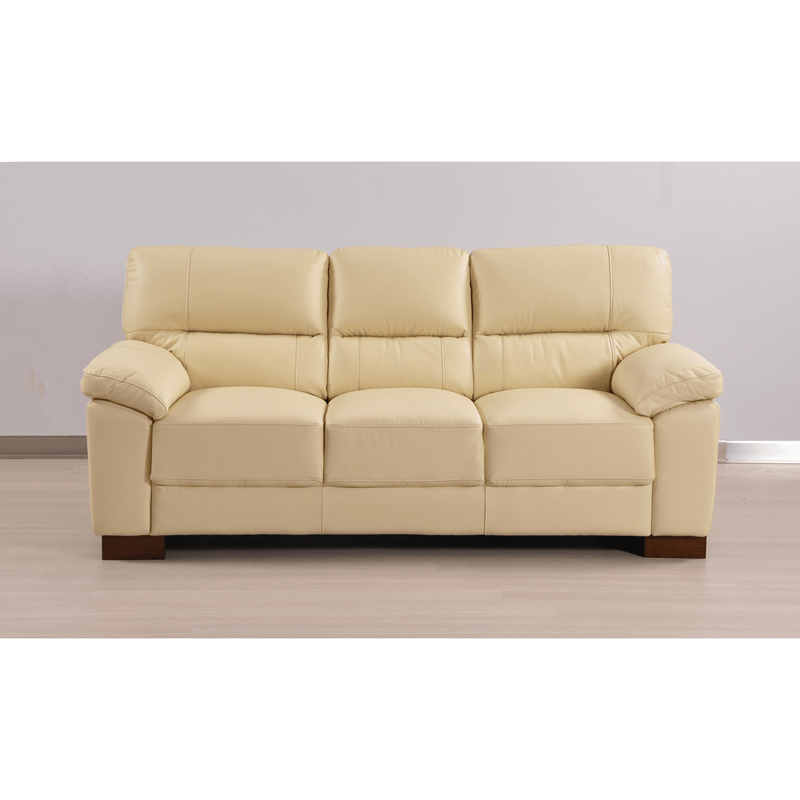 Cream 3-seater sofa front facing in room setting with modern sleek design