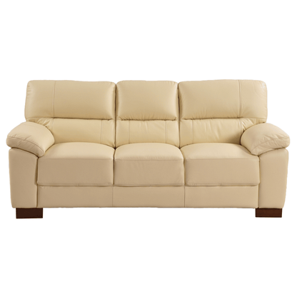 Cream 3-seater sofa front facing on white background with modern sleek design