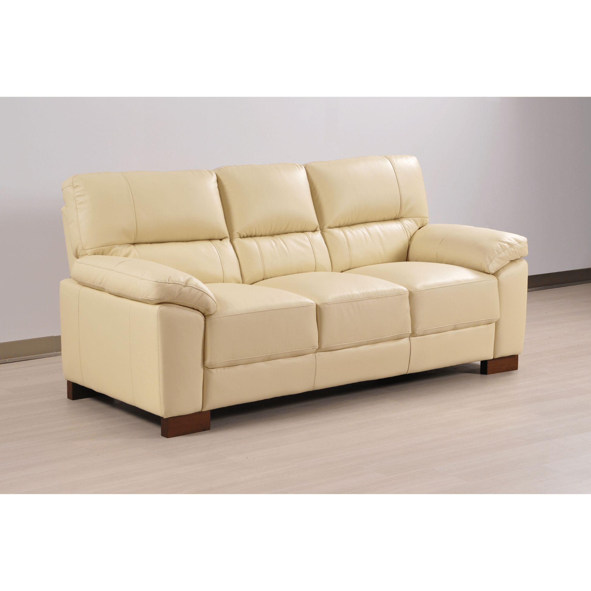 Cream 3-seater sofa angled view in room setting with modern sleek design