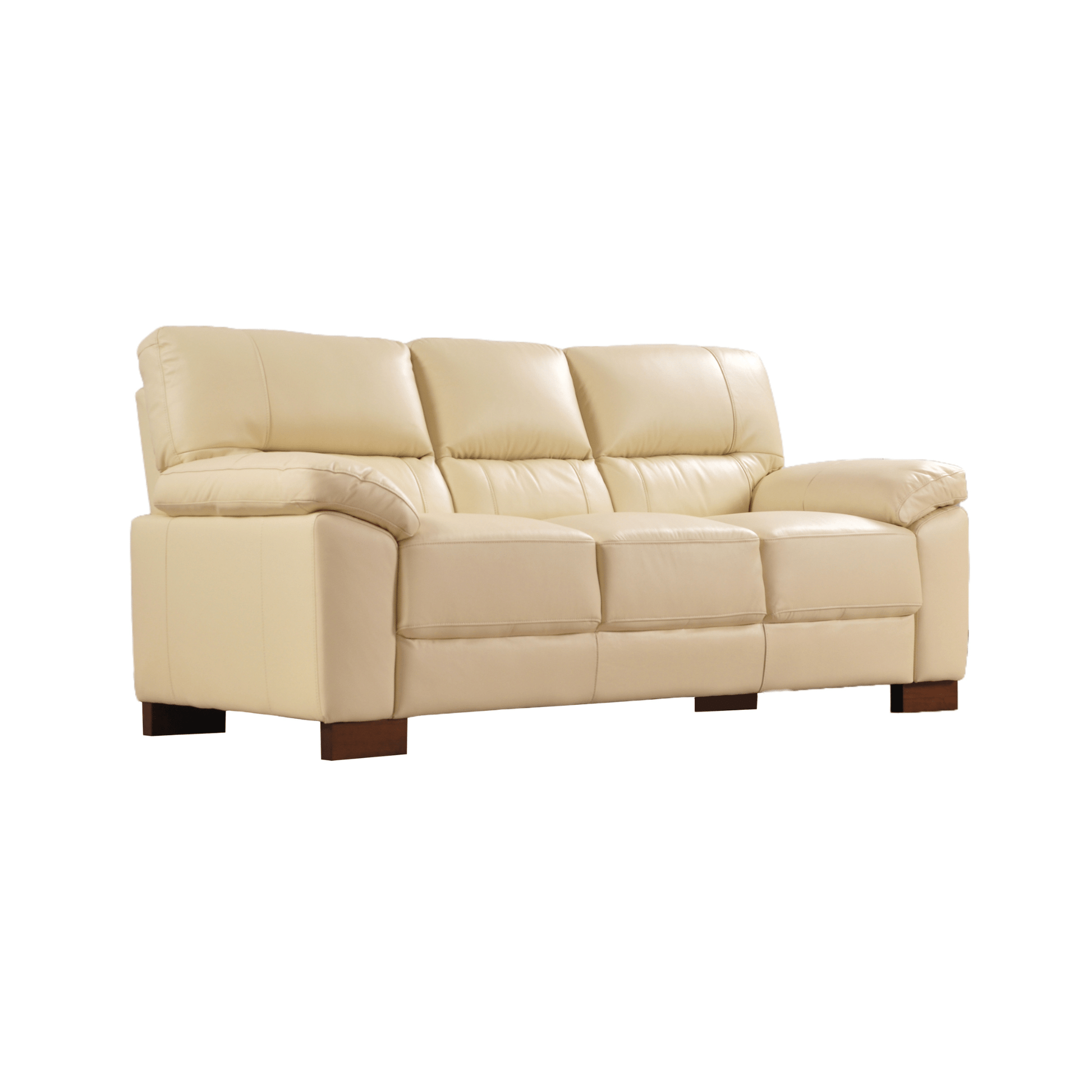 Cream 3-seater sofa angled view on white background with modern sleek design