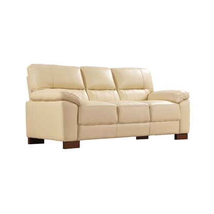 Cream 3-seater sofa angled view on white background with modern sleek design