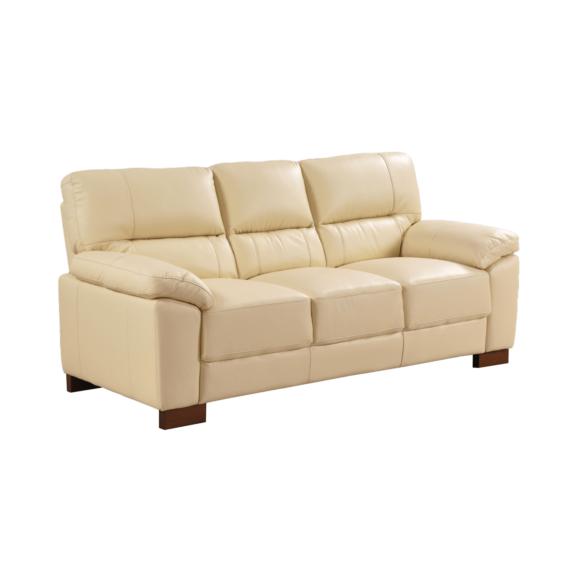 Cream 3-seater sofa angled view on white background with modern sleek design