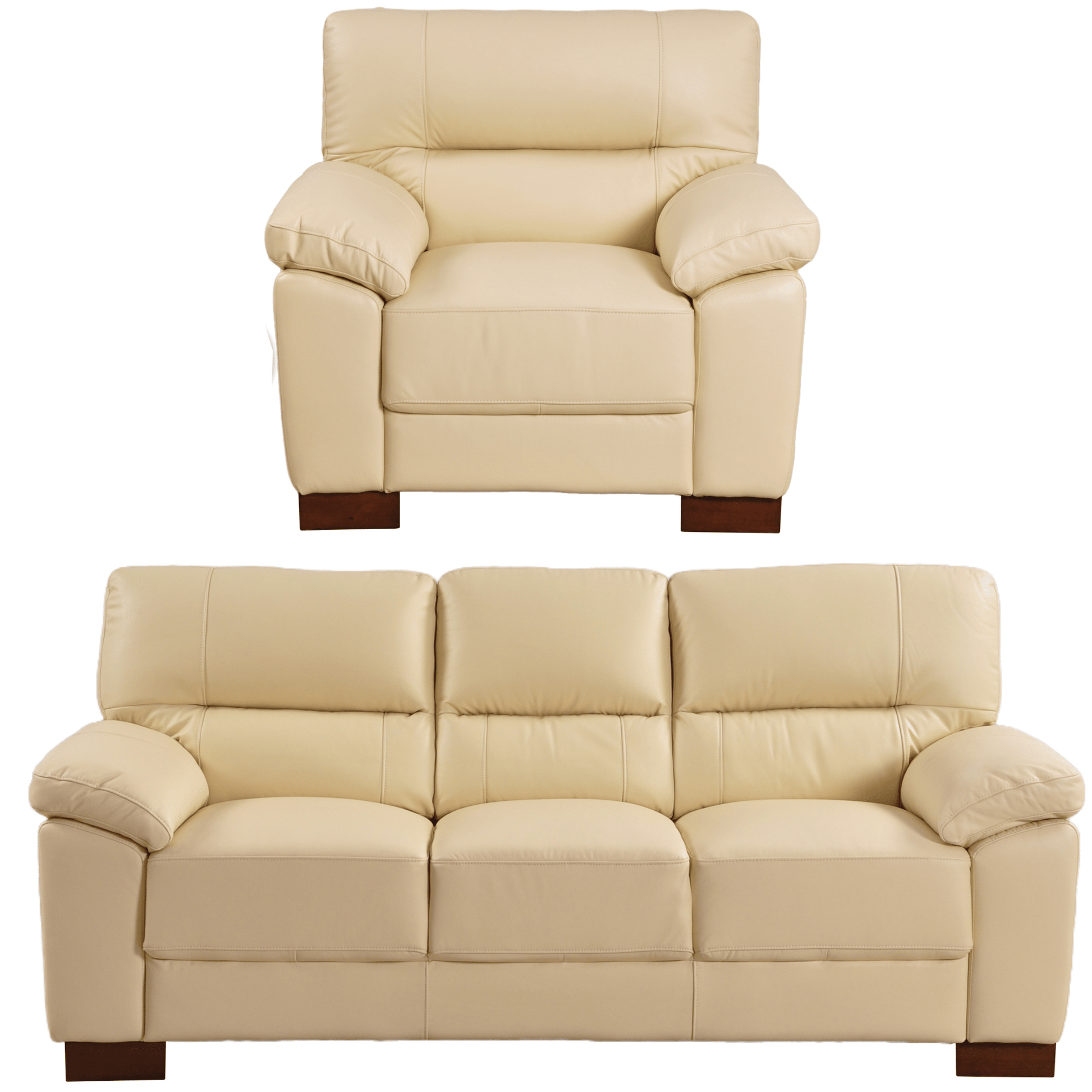 Dalmore Cream 3+1 Sofa Combo – Cream-colored 3 seater sofa and armchair on a white background