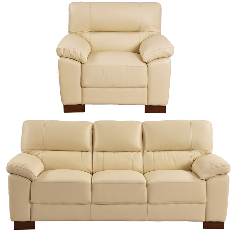 Dalmore Cream 3+1 Sofa Combo – Cream-colored 3 seater sofa and armchair on a white background