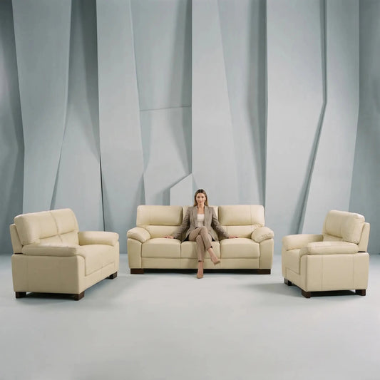 Dalmore Genuine Leather Cream 3+2+1 Seater Sofa Set - Furniture Instore