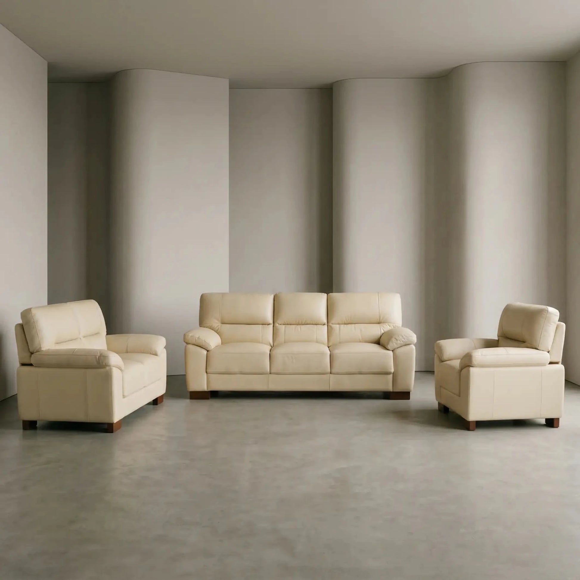 Dalmore Genuine Leather Cream 3+2+1 Seater Sofa Set - Furniture Instore