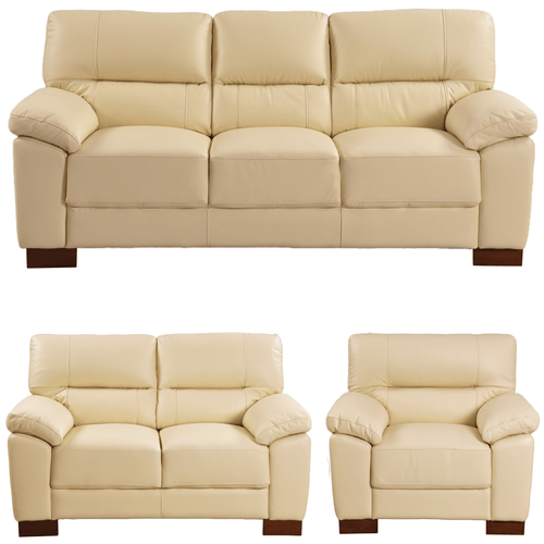 Dalmore Genuine Leather Cream 3+2+1 Seater Sofa Set