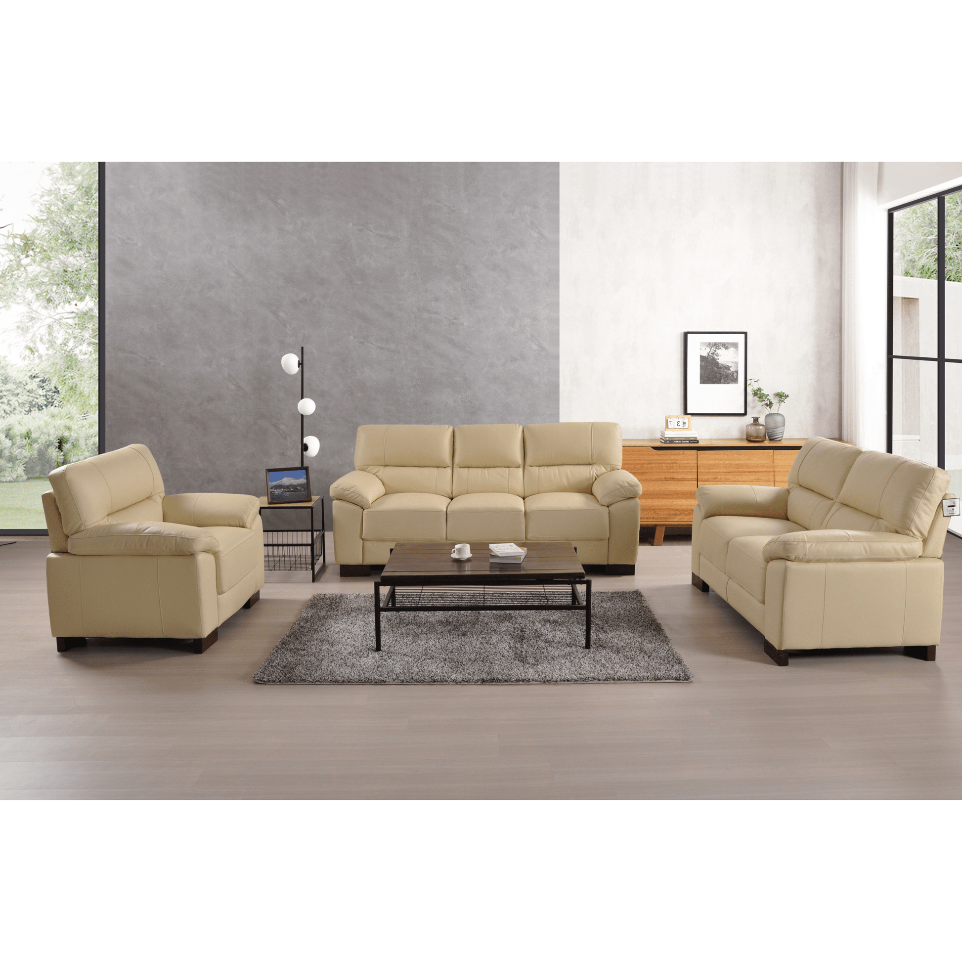 Dalmore Cream 3+2+1 Seater Sofa Set – Cream sofas arranged in a stylish roomset