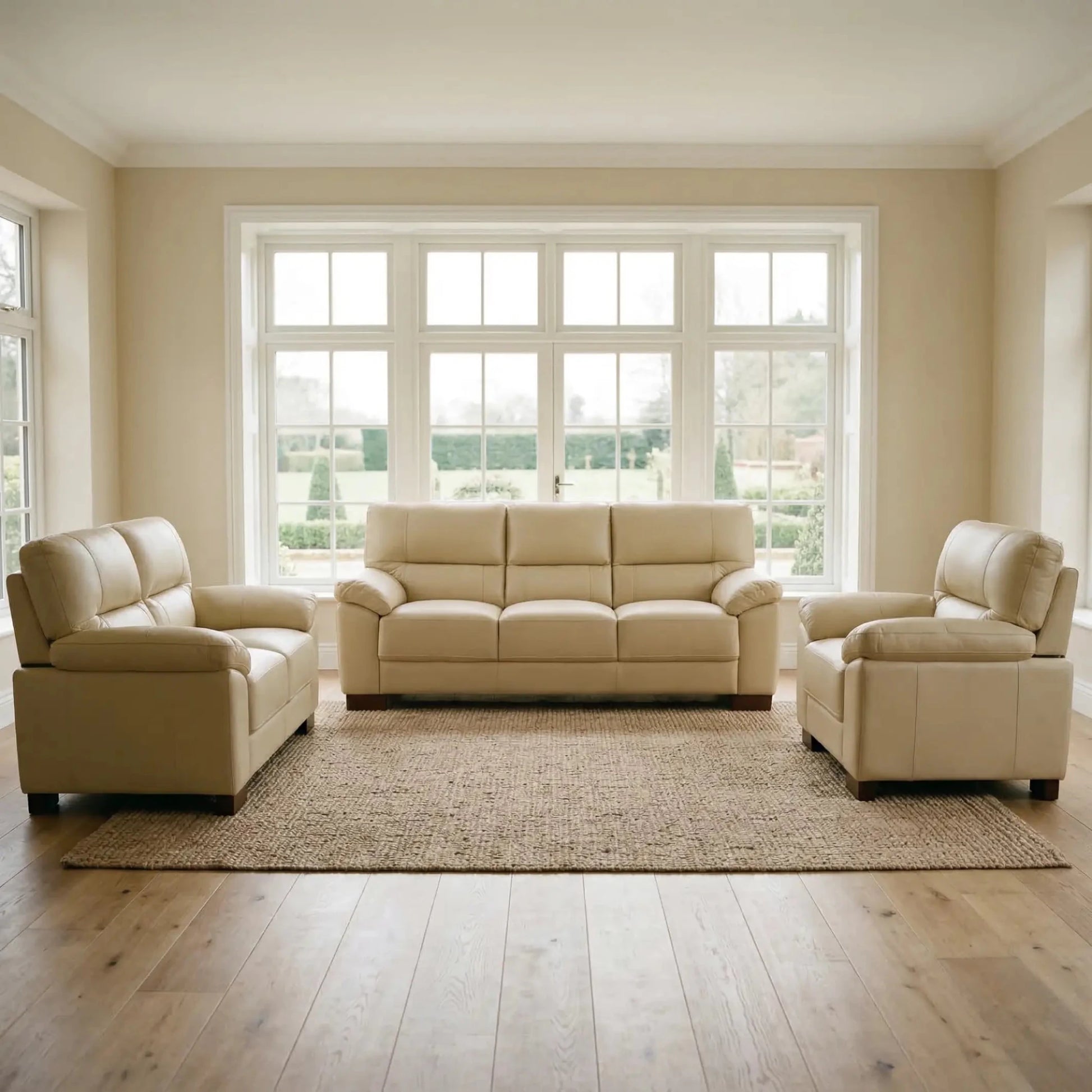 Dalmore Genuine Leather Cream 3+2+1 Seater Sofa Set - Furniture Instore