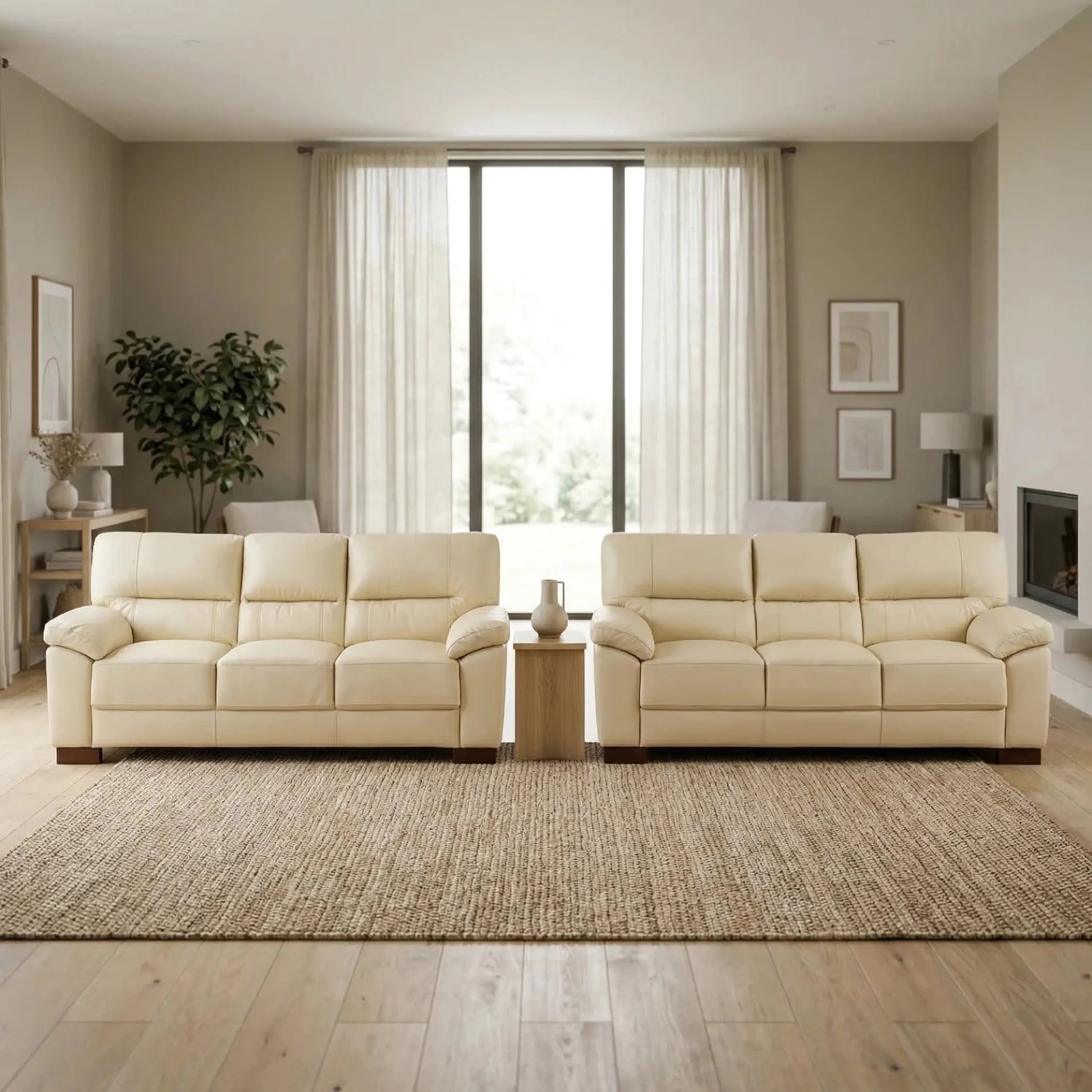 Dalmore Genuine Leather Cream 3+3 Seater Sofa Set - Furniture Instore