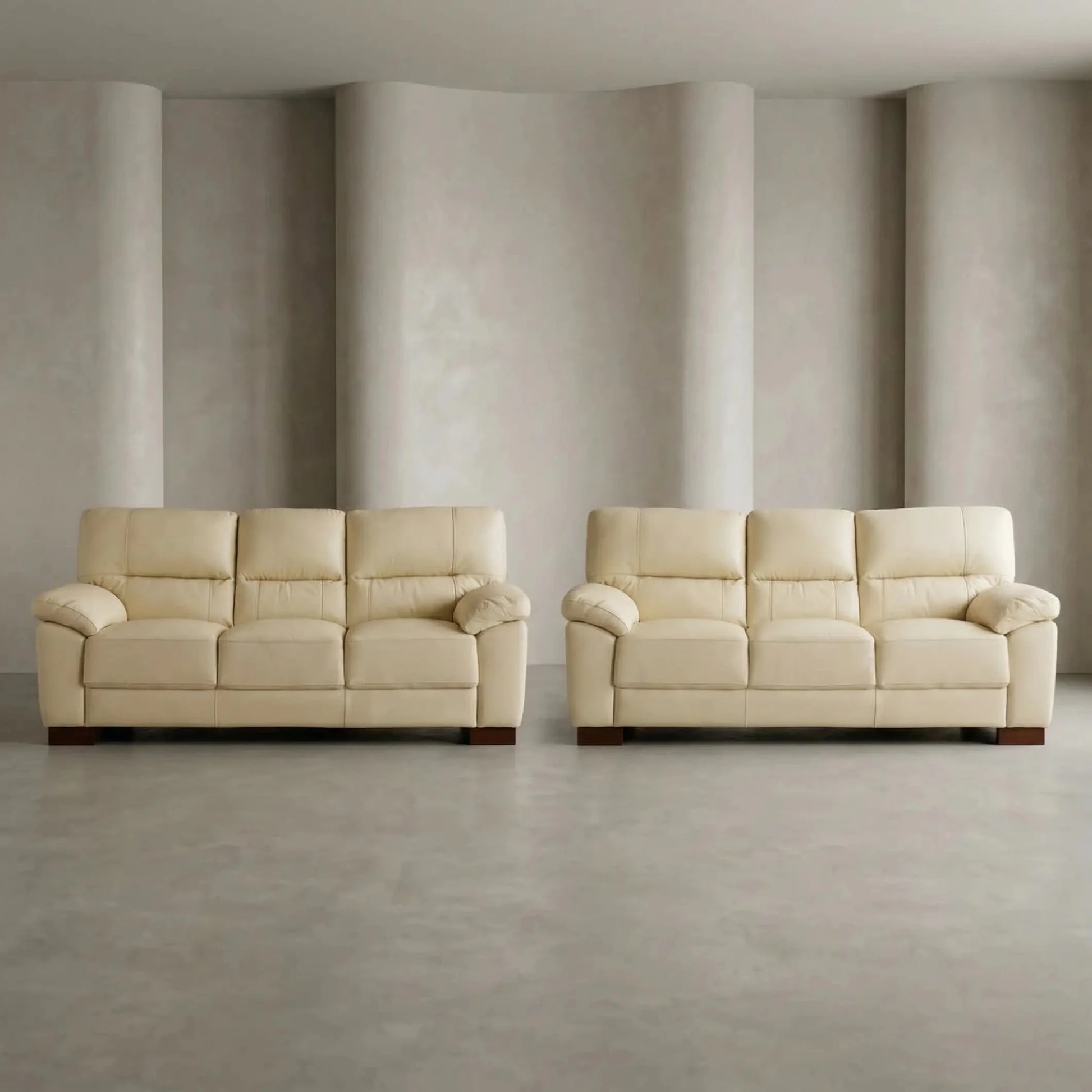 Dalmore Genuine Leather Cream 3+3 Seater Sofa Set - Furniture Instore