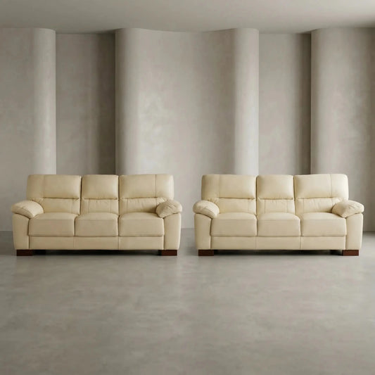 Dalmore Genuine Leather Cream 3+3 Seater Sofa Set - Furniture Instore