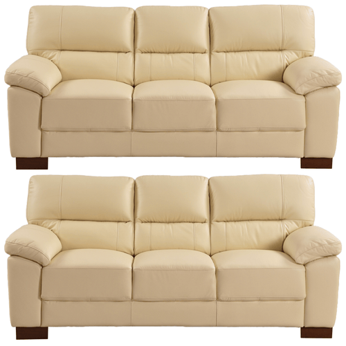 Dalmore Genuine Leather Cream 3+3 Seater Sofa Set