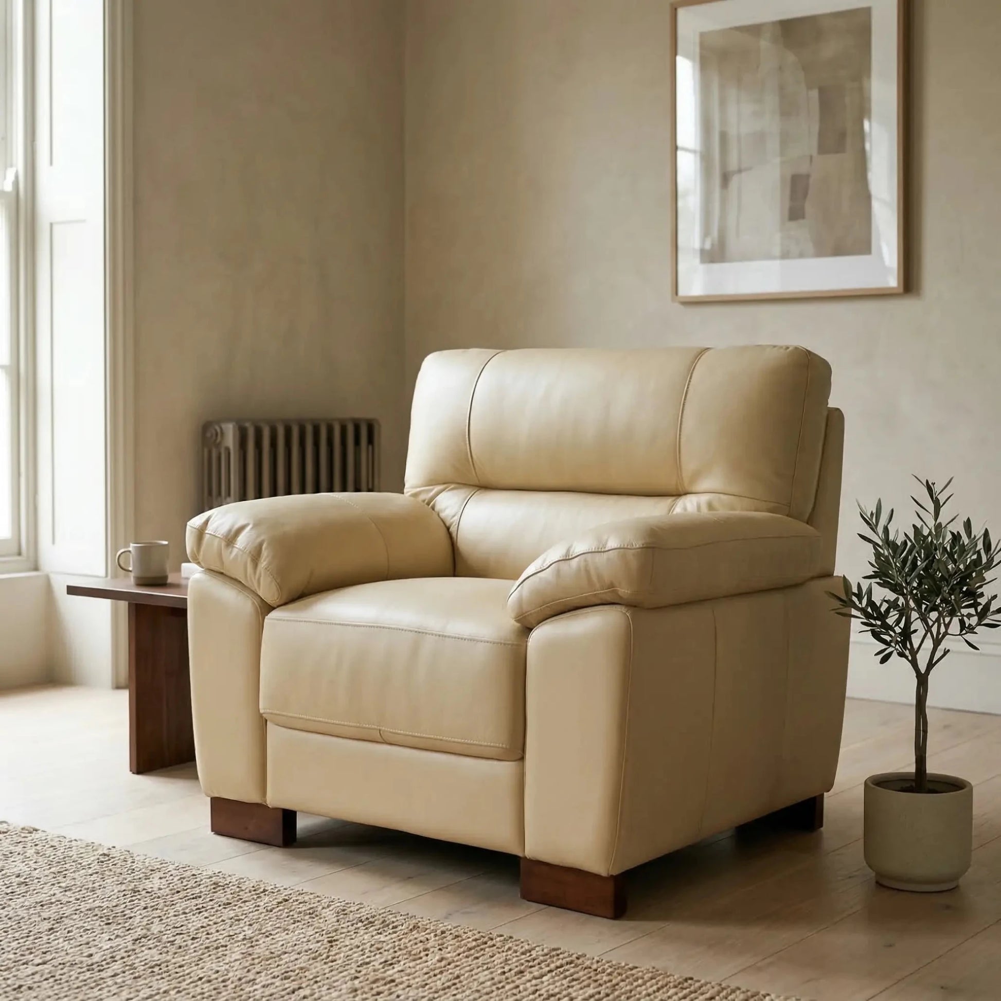 Dalmore Genuine Leather Cream Armchair - Furniture Instore
