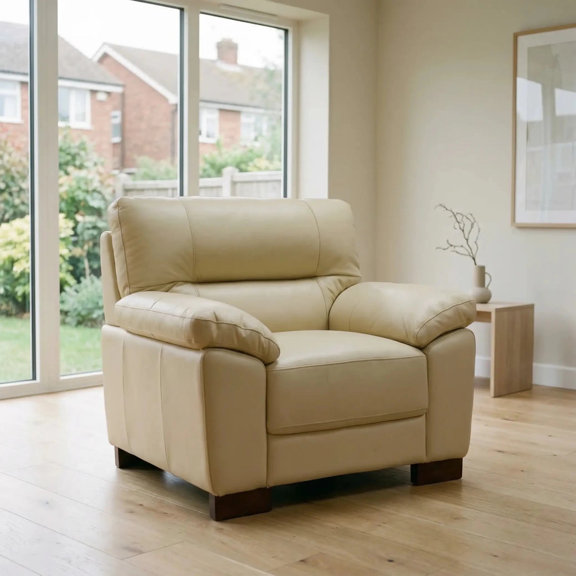 Dalmore Genuine Leather Cream Armchair - Furniture Instore