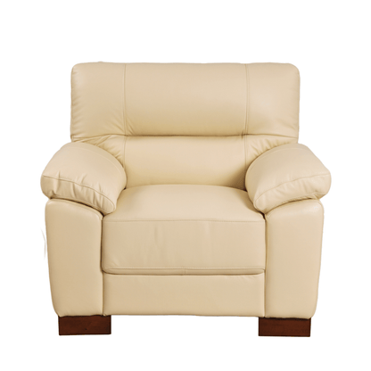 Cream armchair front facing on white background with modern sleek design