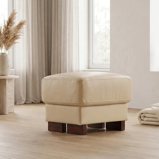 Dalmore Genuine Leather Cream Footstool - Furniture Instore