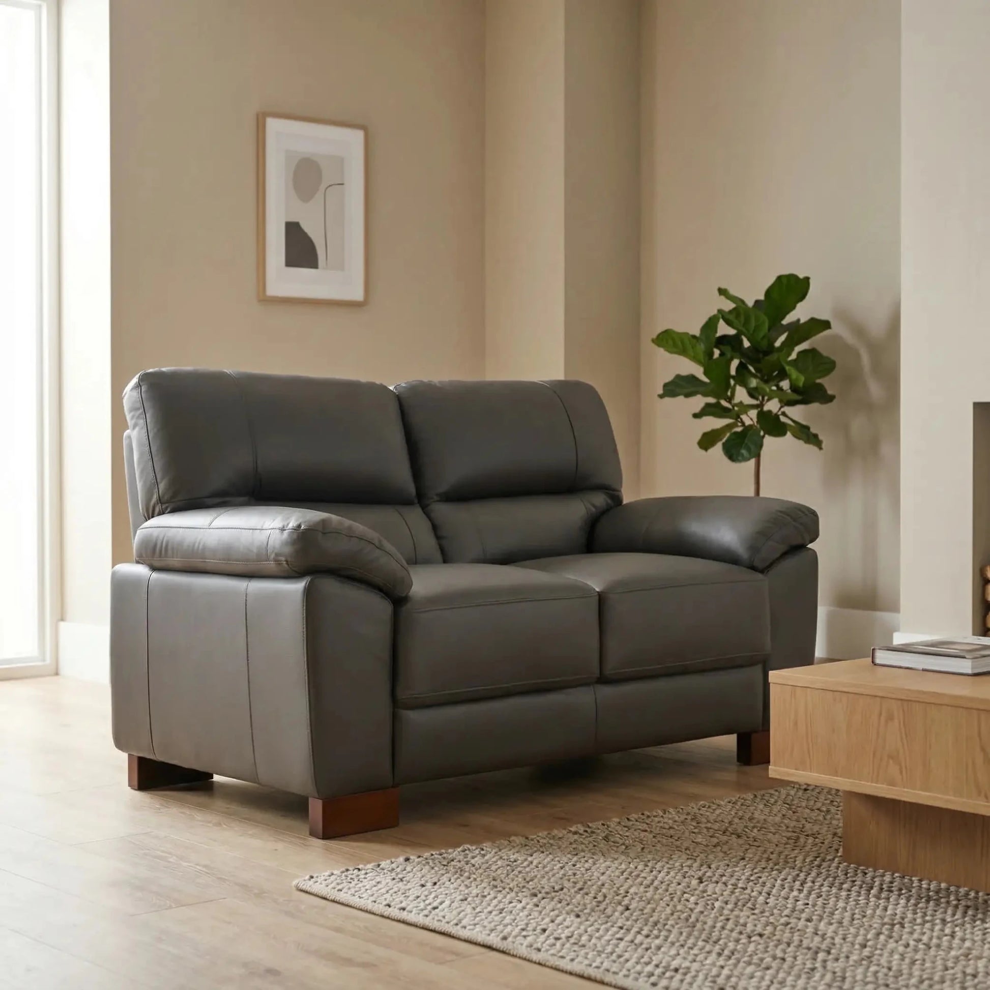 Dalmore Genuine Leather Grey 2 Seater Sofa - Furniture Instore