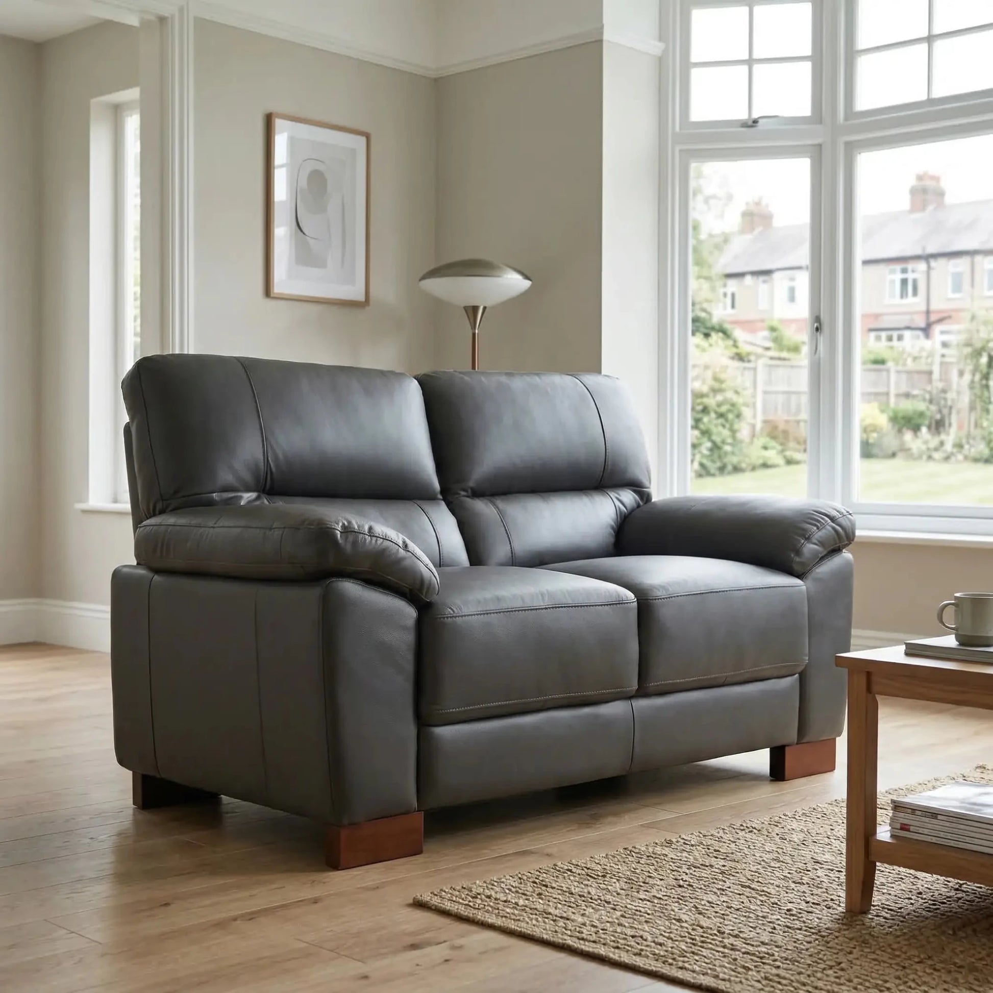 Dalmore Genuine Leather Grey 2 Seater Sofa - Furniture Instore