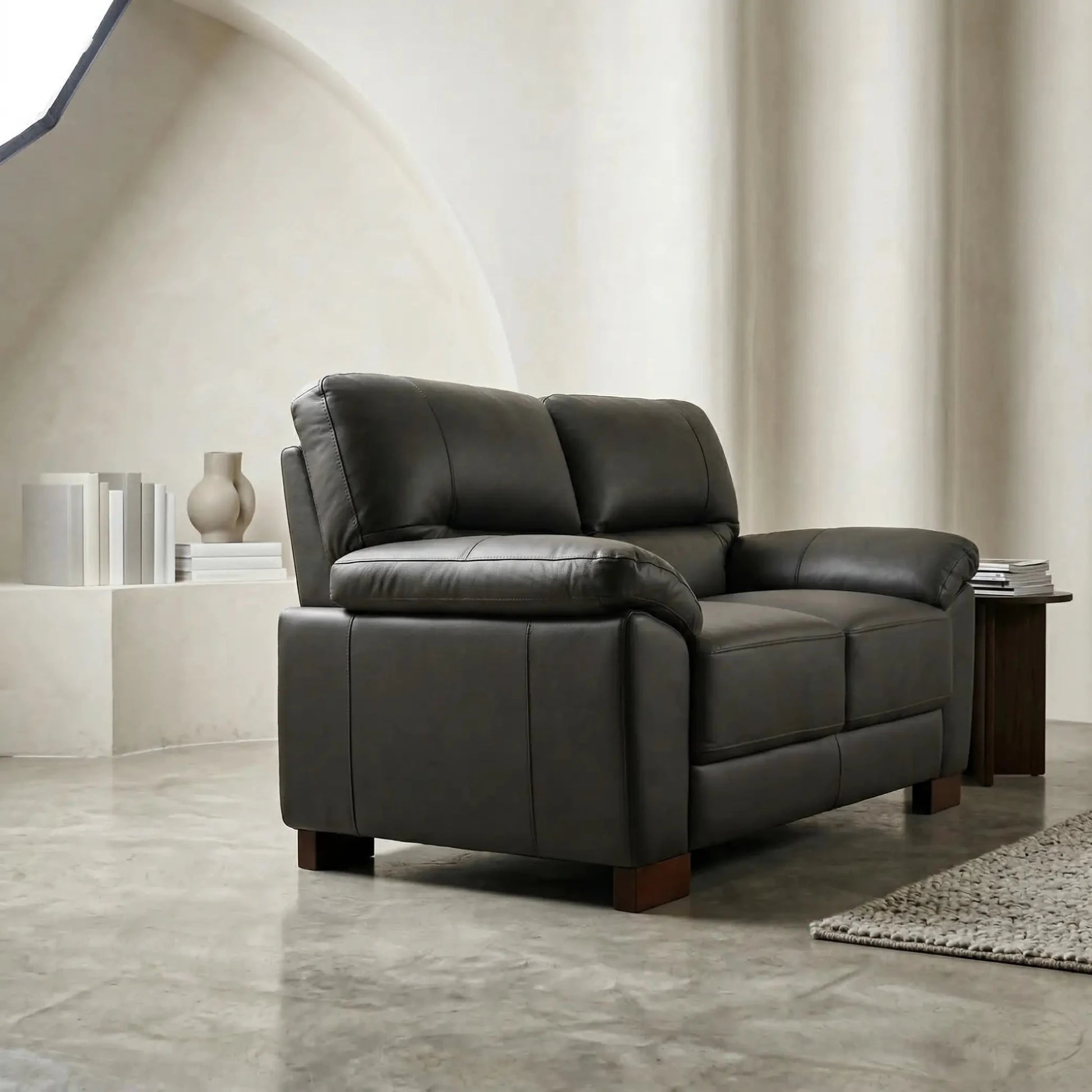 Dalmore Genuine Leather Grey 2 Seater Sofa - Furniture Instore
