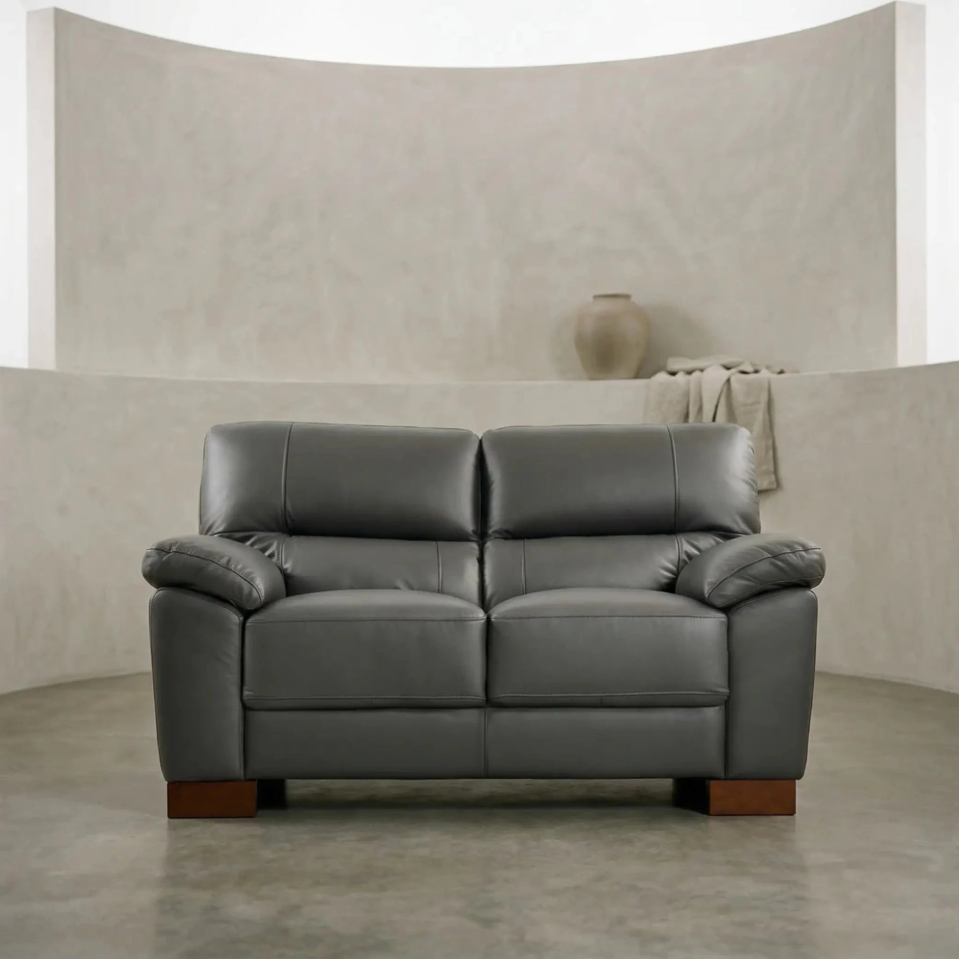 Dalmore Genuine Leather Grey 2 Seater Sofa - Furniture Instore