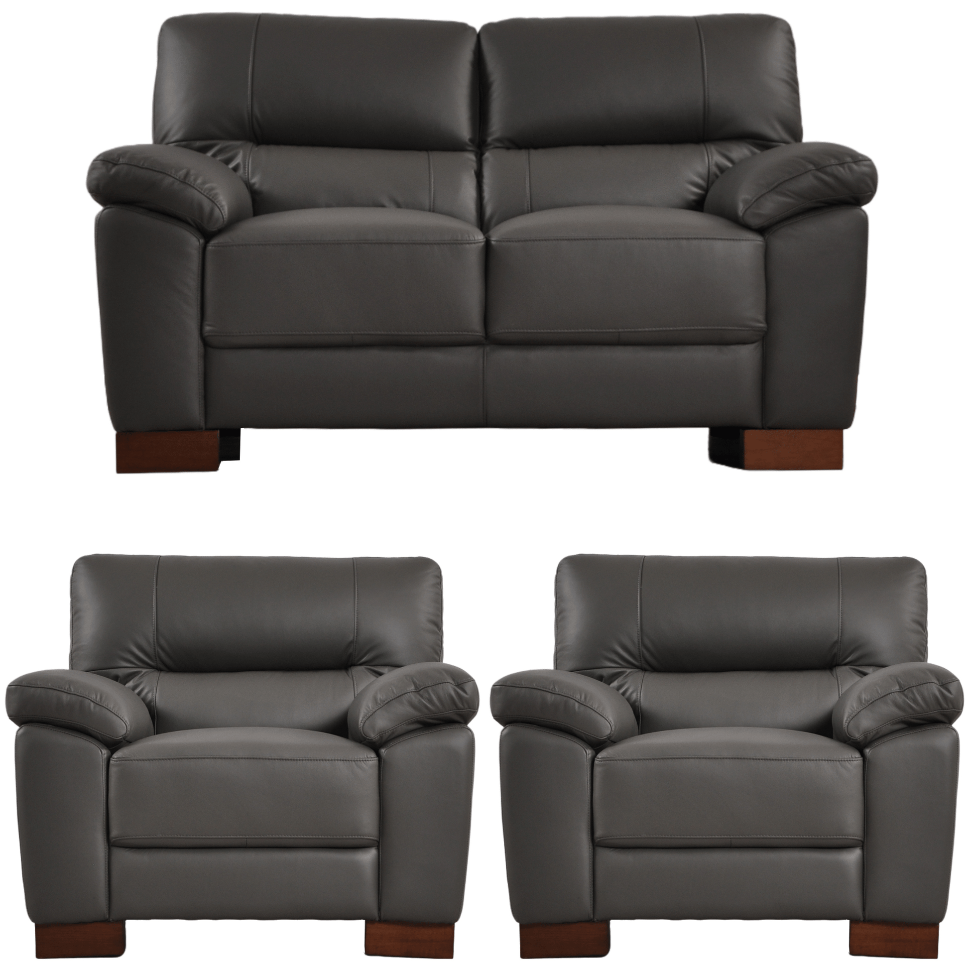 Dalmore Grey 2+1+1 Sofa Combo – Modern grey fabric set with 2-seater and two armchairs on white background.