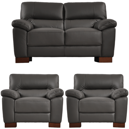 Dalmore Grey 2+1+1 Sofa Combo – Modern grey fabric set with 2-seater and two armchairs on white background.
