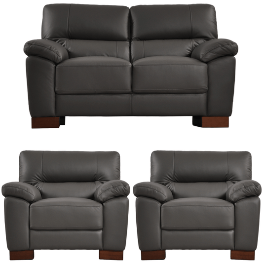 Dalmore Grey 2+1+1 Sofa Combo – Modern grey fabric set with 2-seater and two armchairs on white background.