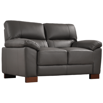 Dalmore Grey 2 Seater Sofa – Angled view on white background, featuring sleek lines and soft grey fabric upholstery.