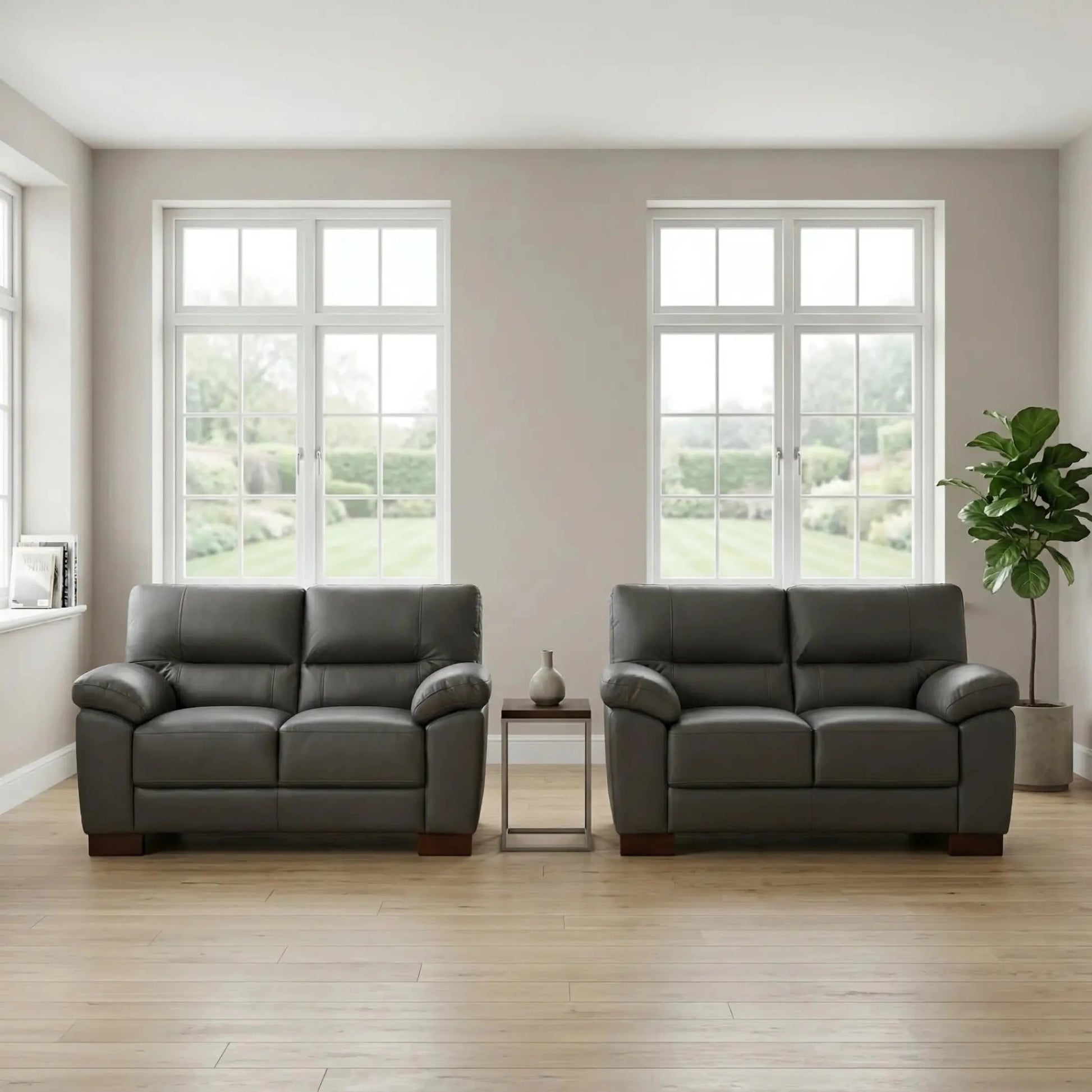 Dalmore Genuine Leather Grey 2+2 Seater Sofa Set - Furniture Instore
