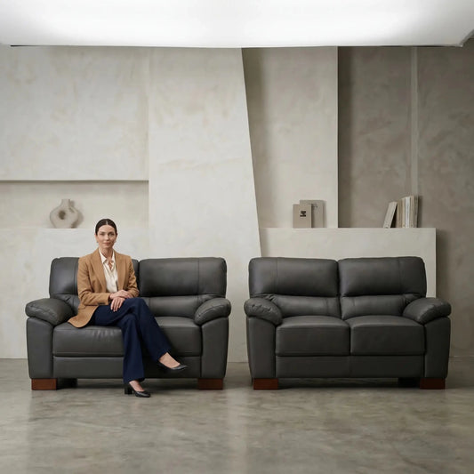 Dalmore Genuine Leather Grey 2+2 Seater Sofa Set - Furniture Instore