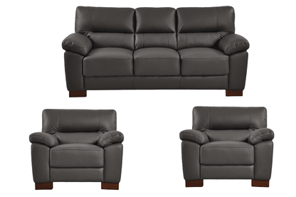 Dalmore Genuine Leather Grey 3+1+1 Seater Sofa Set