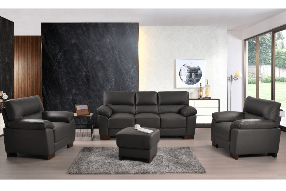 Dalmore Genuine Leather Grey 3+1+1 Seater Sofa Set