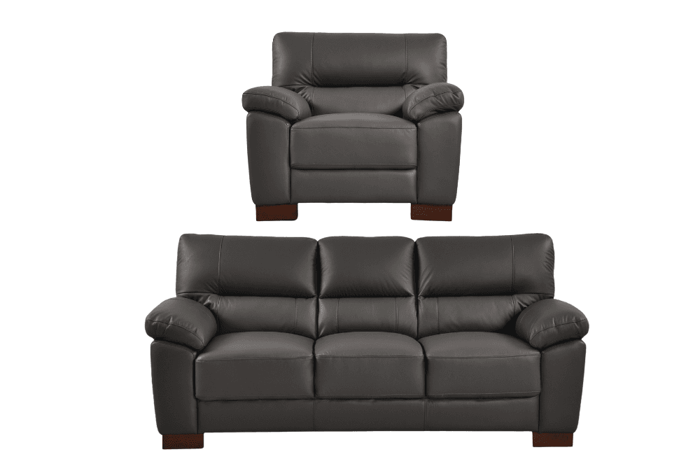Dalmore Genuine Leather Grey 3+1 Seater Sofa Set
