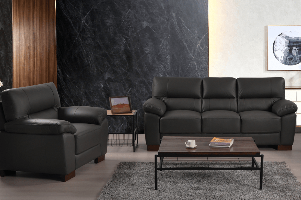 Dalmore Genuine Leather Grey 3+1 Seater Sofa Set